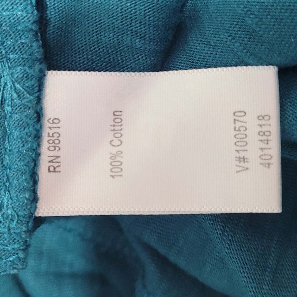 COLD WATER CREEK TEAL BLOUSE 3/4 SLEEVE SEQUIN DETAIL NECK SIZE L - Picture 9 of 12
